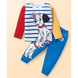 Babyhug Disney Terry Knit Full Sleeves T-Shirt & Lounge Pants Set With 101 Dalmatians Graphics & Badge Detailing - Blue Red & Yellow
