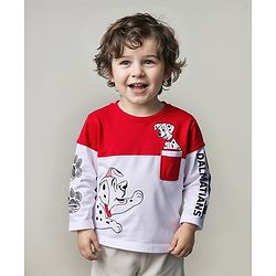 Babyhug Disney Single Jersey Knit Full Sleeves T-Shirt With 101 Dalmatians Graphics - White & Red