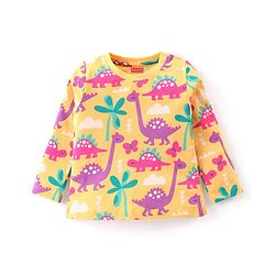 Babyhug Cotton Knit Full Sleeves Night Suit With Dinosaurs Print - Yellow