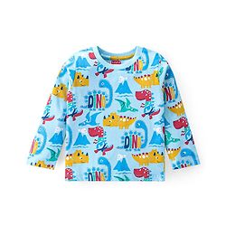 Babyhug Cotton Knit Full Sleeves Night Suit With Dino Print - Blue