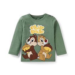Babyhug Disney Single Jersey Full Sleeves T-Shirt With Lounge Pant Set with Chip N Dale Print - Olive Green