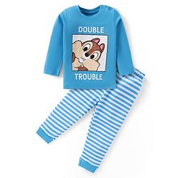 Babyhug Disney Single Jersey Knit Full Sleeves Chip N Dale Printed Night Suit - Light Blue