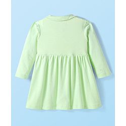 Babyhug Cotton Knit Full Sleeves Peter Pan Collared Frock With Bloomer & Floral Butterfly Print - Light Green