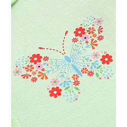 Babyhug Cotton Knit Full Sleeves Peter Pan Collared Frock With Bloomer & Floral Butterfly Print - Light Green