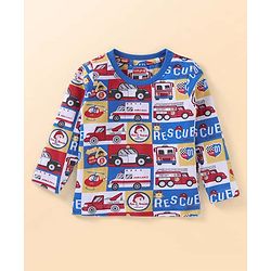 Babyhug Cotton Knit Full Sleeves Night Suit With Vehicles Print - Blue