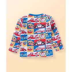 Babyhug Cotton Knit Full Sleeves Night Suit With Vehicles Print - Blue