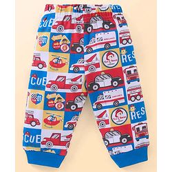 Babyhug Cotton Knit Full Sleeves Night Suit With Vehicles Print - Blue