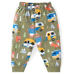 Babyhug Cotton Knit Full Sleeves Night Suit With Vehicles Print - Blue