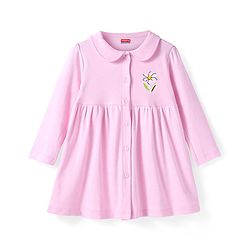 Babyhug Cotton Knit Full Sleeves Peter Pan Collared Frock with  Bloomer & Floral Print - Pink