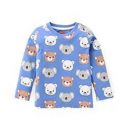 Babyhug Single Jersey Knit Dungaree and Full  Sleeves T-Shirt Set with Bear Print - Red & Blue