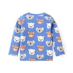 Babyhug Single Jersey Knit Dungaree and Full  Sleeves T-Shirt Set with Bear Print - Red & Blue