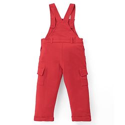 Babyhug Single Jersey Knit Dungaree and Full  Sleeves T-Shirt Set with Bear Print - Red & Blue