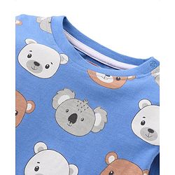 Babyhug Single Jersey Knit Dungaree and Full  Sleeves T-Shirt Set with Bear Print - Red & Blue