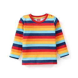 Babyhug Single Jersey Woven Dungaree with Vehicle Embroidery & Striped Full Sleeves T-Shirt - Navy Blue
