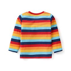 Babyhug Single Jersey Woven Dungaree with Vehicle Embroidery & Striped Full Sleeves T-Shirt - Navy Blue