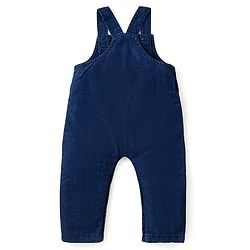 Babyhug Single Jersey Woven Dungaree with Vehicle Embroidery & Striped Full Sleeves T-Shirt - Navy Blue