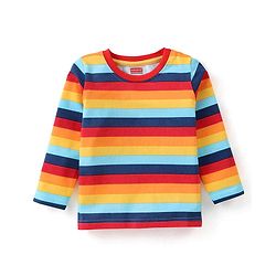 Babyhug Single Jersey Woven Dungaree with Vehicle Embroidery & Striped Full Sleeves T-Shirt - Navy Blue