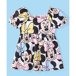 Babyhug Disney Interlock Knit Half Sleeves Frock With Minnie Mouse Graphics - White