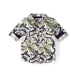 Babyhug Cotton Woven Full Sleeves Shirt & Trouser Set With Tropical Theme Print - Olive Green