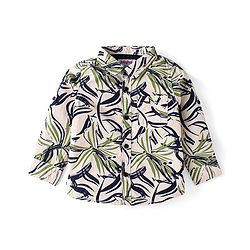 Babyhug Cotton Woven Full Sleeves Shirt & Trouser Set With Tropical Theme Print - Olive Green