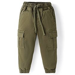 Babyhug Cotton Woven Full Sleeves Shirt & Trouser Set With Tropical Theme Print - Olive Green