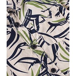Babyhug Cotton Woven Full Sleeves Shirt & Trouser Set With Tropical Theme Print - Olive Green