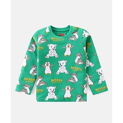 Babyhug Cotton Knit Full Sleeves Night Suit Penguin Print - Green