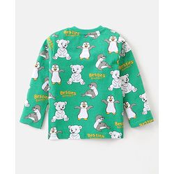 Babyhug Cotton Knit Full Sleeves Night Suit Penguin Print - Green