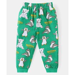 Babyhug Cotton Knit Full Sleeves Night Suit Penguin Print - Green