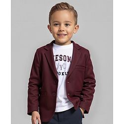 Babyhug Woven Full Sleeves Blazer & T-Shirt with Attached Text Print - Maroon