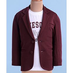 Babyhug Woven Full Sleeves Blazer & T-Shirt with Attached Text Print - Maroon