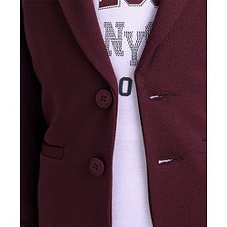 Babyhug Woven Full Sleeves Blazer & T-Shirt with Attached Text Print - Maroon