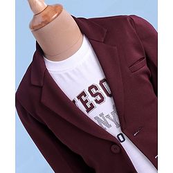Babyhug Woven Full Sleeves Blazer & T-Shirt with Attached Text Print - Maroon