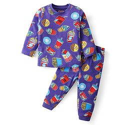 Babyhug Cotton Knit  Full Sleeves Night Suit with Ice Cream Print - Violet