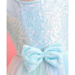 Babyhug Woven Sleeveless Fit & Flared Sequined on Yoke Party Dress with Bow Applique & Frill Detailing On Hem- Light Blue