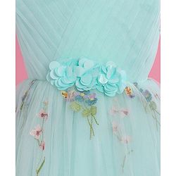 Babyhug Woven Sleeveless Fit and Flare Party Frock with Corsage Applique & Floral Embroidery Detailing - Light Blue