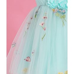 Babyhug Woven Sleeveless Fit and Flare Party Frock with Corsage Applique & Floral Embroidery Detailing - Light Blue