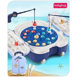 Babyhug Premium  Rechargeable Magnetic Fishing Game Portable Trolly|25 colourful fishes with 2 fish catching rods| C-Type Charging | Music & Lights | Best for Gifting | Made in India-Blue