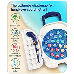 Babyhug Premium  Rechargeable Magnetic Fishing Game Portable Trolly|25 colourful fishes with 2 fish catching rods| C-Type Charging | Music & Lights | Best for Gifting | Made in India-Blue