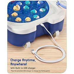 Babyhug Premium  Rechargeable Magnetic Fishing Game Portable Trolly|25 colourful fishes with 2 fish catching rods| C-Type Charging | Music & Lights | Best for Gifting | Made in India-Blue