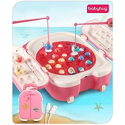Babyhug Premium  Rechargeable Magnetic Fishing Game Portable Trolly|25 colourful fishes with 2 fish catching rods| C-Type Charging | Music & Lights | Best for Gifting | Made in India-Blue
