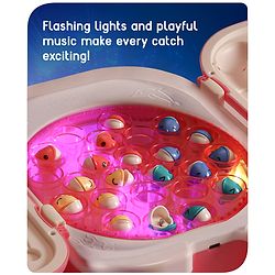 Babyhug Premium  Rechargeable Magnetic Fishing Game Portable Trolly|25 colourful fishes with 2 fish catching rods| C-Type Charging | Music & Lights | Best for Gifting | Made in India-Blue