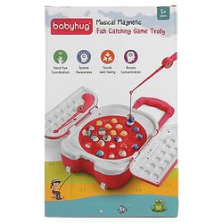 Babyhug Premium  Rechargeable Magnetic Fishing Game Portable Trolly|25 colourful fishes with 2 fish catching rods| C-Type Charging | Music & Lights | Best for Gifting | Made in India-Blue