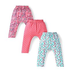Babyhug Interlock Knit Full Length Polka Dot & Floral Printed Diaper Leggings Pack of 3 - Pink Dark Pink & Blue