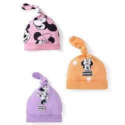 Babyhug Disney  Interlock Knit Knot Cap With Minnie Mouse Pack of 3 - Purple Orange & Pink