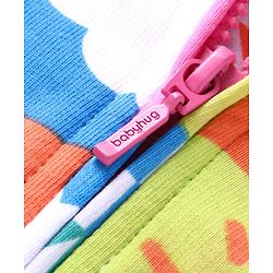 Babyhug Cotton Knit Full Sleeves Hooded Front Open  Sweatjacket with  Floral Print - Pink White & Orange