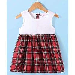 Babyhug Checkered Frock With Full Sleeves Shrug - Red