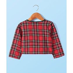 Babyhug Checkered Frock With Full Sleeves Shrug - Red