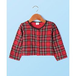 Babyhug Checkered Frock With Full Sleeves Shrug - Red