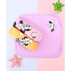 Babyhug Disney Girls Interlock Knit Wash cloth With Minnie Mouse Graphics L 28 x B 28 cm Pack of 3 - Pink & Yellow